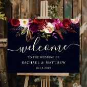 Boho Burgundy Marsala Floral Wedding Welkom Poster