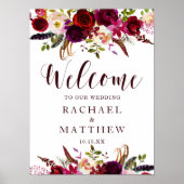 Boho Burgundy Marsala Floral Welcome Wedding Sign Poster (Voorkant)