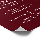 Boho Burgundy Marsala Trouw Stoelindeling Bord Poster (Hoek)