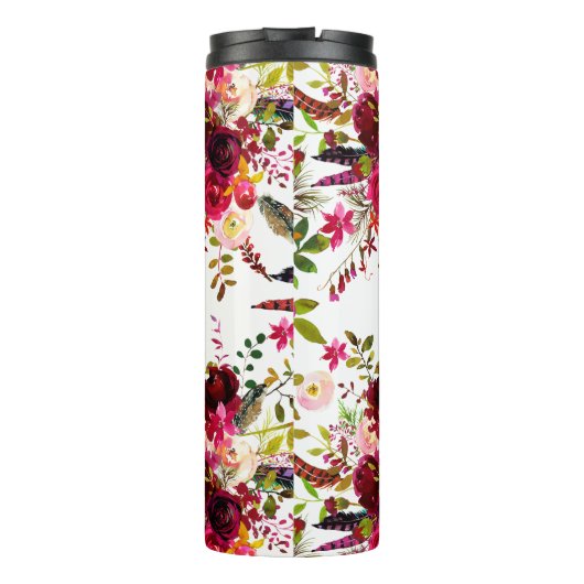 Boho Burgundy Marsala Waterverf Floral monogram Thermosbeker (Achterkant)