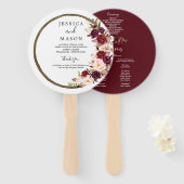 Boho Burgundy Marsala Wedding Fan Program Handwaaier (Voorkant en achterkant)