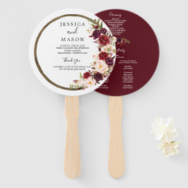 Boho Burgundy Marsala Wedding Fan Program Handwaaier