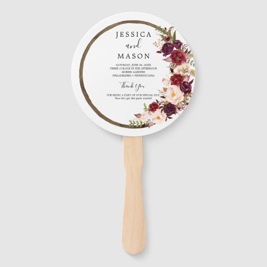 Boho Burgundy Marsala Wedding Fan Program Handwaaier (Voorkant)