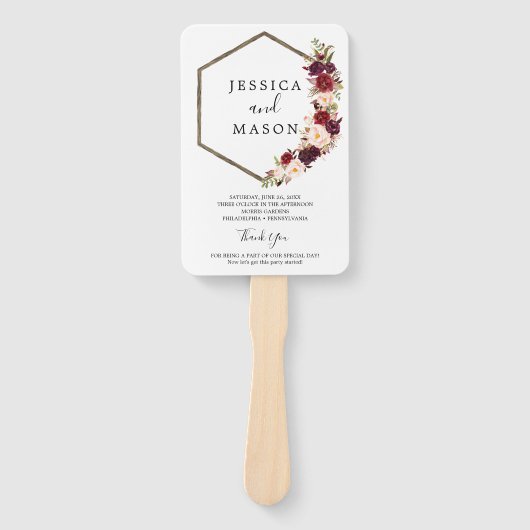 Boho Burgundy Marsala Wedding Fan Program Handwaaier (Voorkant)
