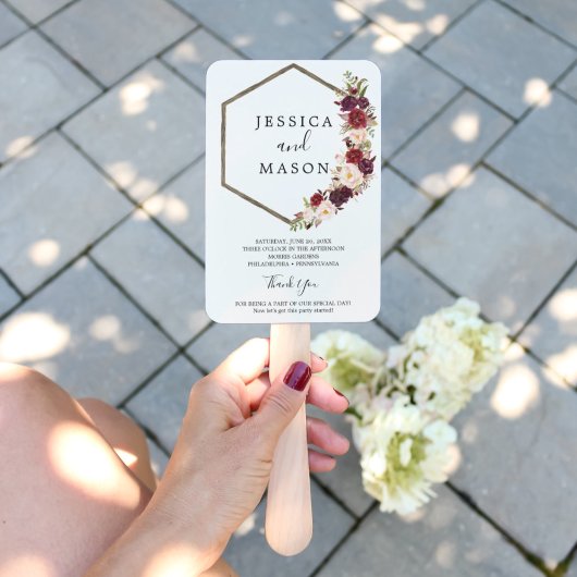 Boho Burgundy Marsala Wedding Fan Program Handwaaier