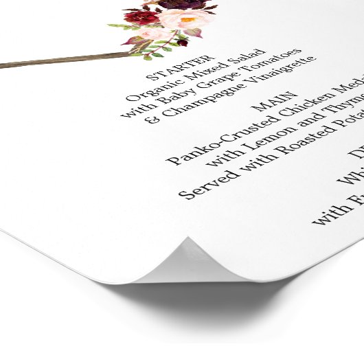 Boho Burgundy Menu of Bar Menu Sign Poster (Hoek)