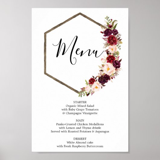 Boho Burgundy Menu- of Barmenu Bord Poster (Voorkant)