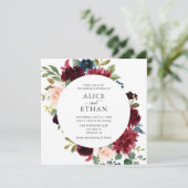 Boho Burgundy Navy Blue Flowers Elegant Kaart (Staand voorkant)