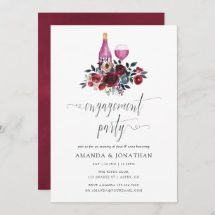 Boho Burgundy & Navy Engagement Party - Wijntest Kaart