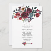 Boho Burgundy & Navy Floral Celebration of Life Kaart (Voorkant)