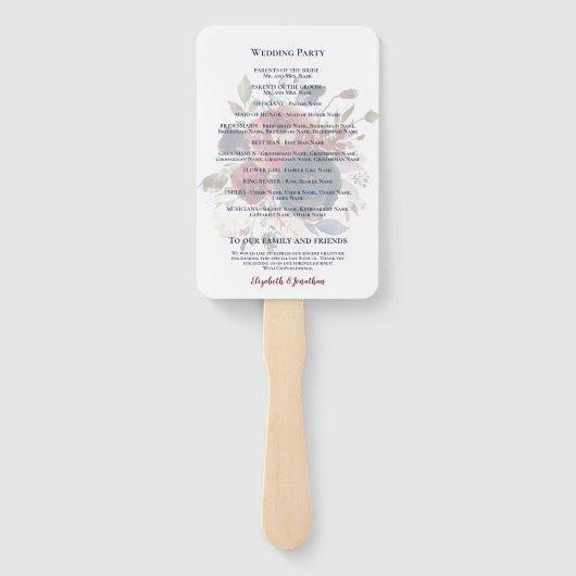 Boho Burgundy Navy Mauve Floral Wedding Handwaaier (Achterkant)