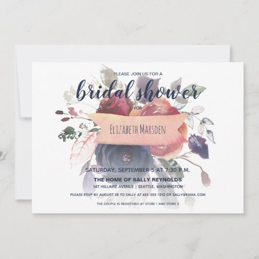 Boho Burgundy Navy Roos Gold Floral Vrijgezellenfe Kaart (Voorkant)