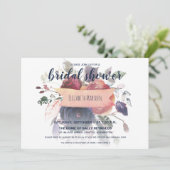 Boho Burgundy Navy Roos Gold Floral Vrijgezellenfe Kaart (Staand voorkant)