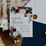 Boho Burgundy Navy Wedding Invitation Kaart<br><div class="desc">Boho Burgundy en Blush Floral Wedding Invitation. Deze uitnodiging wordt gekenmerkt door boho bogundy en blush rozen en bloemen met twee moderne hoogstaande lettertypen die de trends van het cadeau en toekomstige feestelijke gebeurtenissen bepalen.</div>