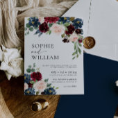 Boho Burgundy Navy Wedding Invitation Kaart