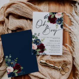 Boho Burgundy Oh Boy Baby shower Kaart