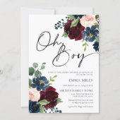 Boho Burgundy Oh Boy Baby shower Kaart (Voorkant)