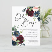 Boho Burgundy Oh Boy Baby shower Kaart (Staand voorkant)