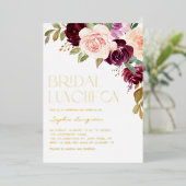 Boho Burgundy Peach Flowers Herfst Bridal Luncheon Folie Uitnodiging (Staand Voorkant)