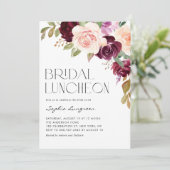 Boho Burgundy Peach Flowers Herfst Bridal Luncheon Kaart (Staand voorkant)