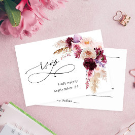 Boho Burgundy & Pink Floral & Fruit w Meal RSVP