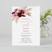 Boho Burgundy & Pink Floral Graduation Party Folie Uitnodiging (Staand Voorkant)
