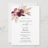 Boho Burgundy & Pink Floral Graduation Party Kaart (Voorkant)