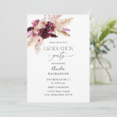 Boho Burgundy & Pink Floral Graduation Party Kaart (Staand voorkant)
