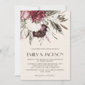  Boho Burgundy Pink Floral Greenery Wedding Kaart (Voorkant)
