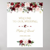 Boho Burgundy Pink Floral Welkom Weduwschap Poster (Voorkant)