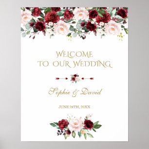 Boho Burgundy Pink Floral Welkom Weduwschap Poster