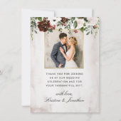 Boho Burgundy Pink Rose Waterverf Floral Wedding Bedankkaart (Achterkant)