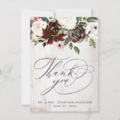Boho Burgundy Pink Rose Waterverf Floral Wedding Bedankkaart (Voorkant)