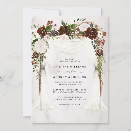 Boho Burgundy Pink Rose Waterverf Floral Wedding Kaart (Voorkant)