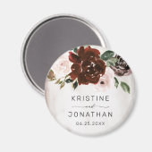 Boho Burgundy Pink Rose Waterverf Floral Wedding Magneet (Voorkant / Achterkant)