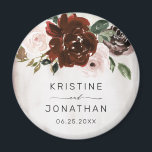 Boho Burgundy Pink Rose Waterverf Floral Wedding Magneet<br><div class="desc">Deze elegante boho floral bruiloft magnenet heeft handbeschilderde bogundy en stompe roze waterverf rozen met grijze links en rechts is je naam en je terugzendadres om je te personaliseren op een glanzende champagne en een bruine waterverf achtergrond. Ontworpen door Susan Coffey.</div>