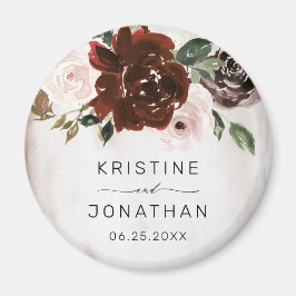 Boho Burgundy Pink Rose Waterverf Floral Wedding Magneet