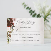 Boho Burgundy Pink Rose Waterverf Floral Wedding RSVP Kaartje (Staand voorkant)