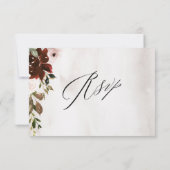 Boho Burgundy Pink Rose Waterverf Floral Wedding RSVP Kaartje (Achterkant)
