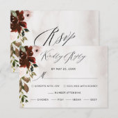 Boho Burgundy Pink Rose Waterverf Floral Wedding RSVP Kaartje (Voorkant / Achterkant)