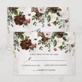 Boho Burgundy Pink Rose Waterverf Floral Wedding RSVP Kaartje (Voorkant / Achterkant)