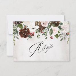 Boho Burgundy Pink Rose Waterverf Floral Wedding RSVP Kaartje