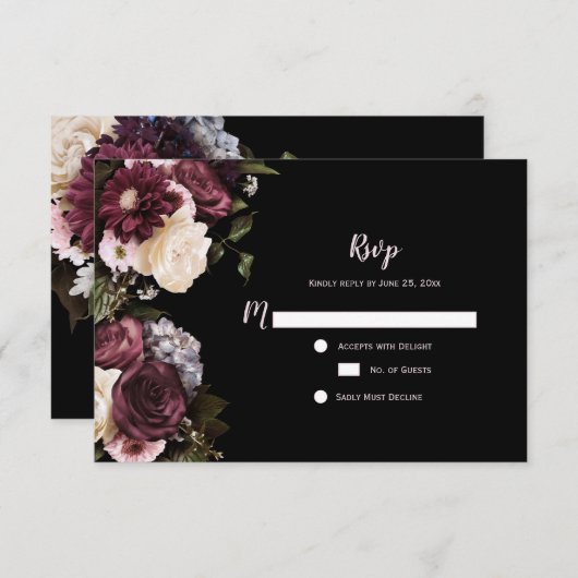 Boho Burgundy Pink White Floral RSVP | (Voorkant / Achterkant)