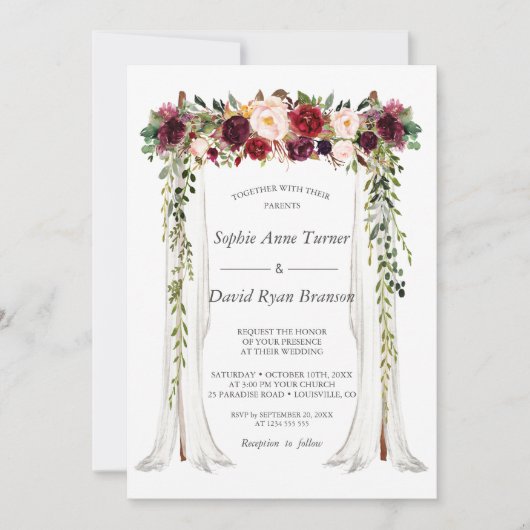Boho Burgundy Red Pink Floral Canopy Wedding Kaart (Voorkant)