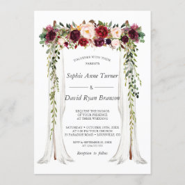 Boho Burgundy Red Pink Floral Canopy Wedding Kaart