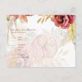BOHO Burgundy Roos Pampas Grass Wedding Briefkaart (Achterkant)