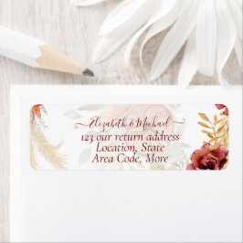 BOHO Burgundy Roos Pampas Grass Wedding Etiket