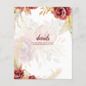 BOHO Burgundy Roos Pampas Grass Wedding Flyer (Achterkant)