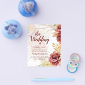 BOHO Burgundy Roos Pampas Grass Wedding Flyer (Enkel)