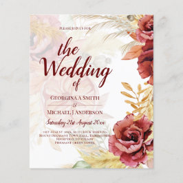 BOHO Burgundy Roos Pampas Grass Wedding Flyer